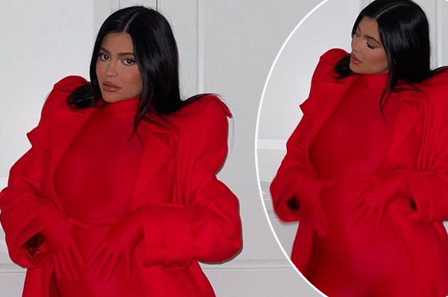 Pregnant Kylie Jenner showed a noticeably rounded belly