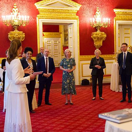All in white: Kate Middleton at the presentation of her new photo project